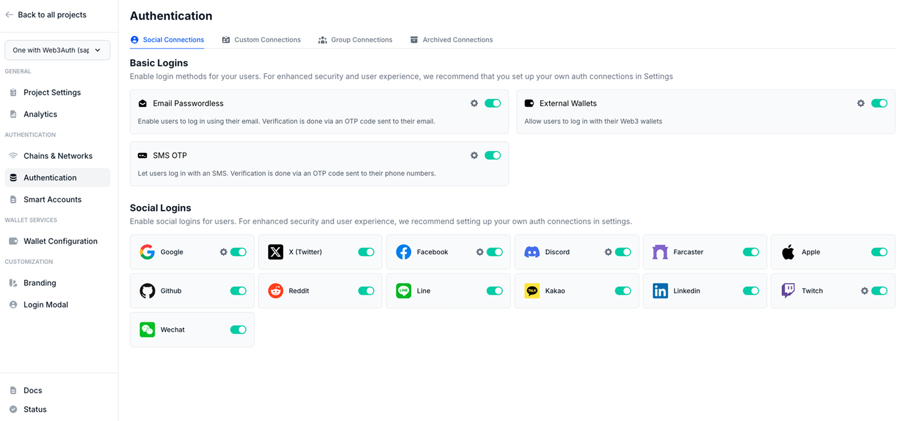 Toggle OAuth Connection on Dashboard